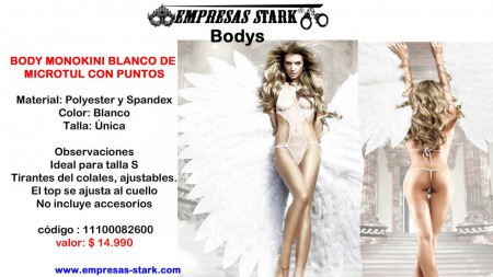 Material: Polyester y Spandex Color: Blanco Talla: Única Observaciones Ideal para talla S Tirantes del colales, ajustables. El top se ajusta al cuello No incluye accesorios     código : 11100082600 valor: $ 14.990